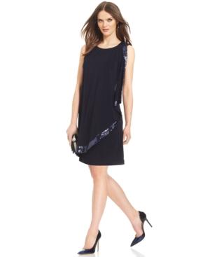 Betsy & Adam Sequined Draped Shift Dress