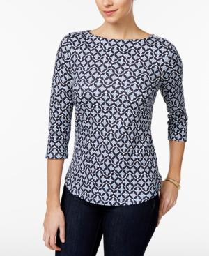 Charter Club Button-shoulder Iconic-print Top, Only At Macy's