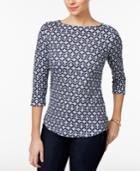 Charter Club Button-shoulder Iconic-print Top, Only At Macy's