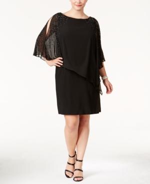 Xscape Plus Size Beaded Cape Dress