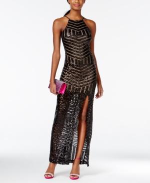 Teeze Me Juniors' Sequin Bodycon Gown With Side Slit