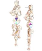 Betsey Johnson Rose Gold-tone Crystal & Imitation Pearl Linear Drop Earrings