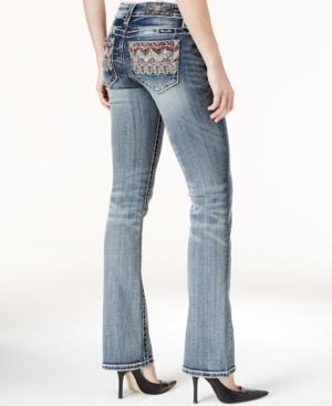 Miss Me Zigzag Embellished Dark Blue Wash Bootcut Jeans