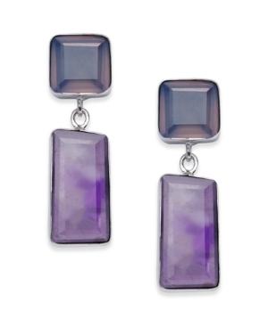 Paul & Pitu Naturally Silver-tone Purple Semi Precious Stone Drop Earrings