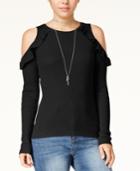 Hippie Rose Juniors' Cold-shoulder Ruffled Sweater