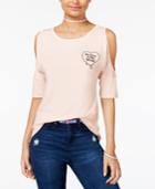 Love Tribe Juniors' No Cares Cold-shoulder T-shirt With Bracelet