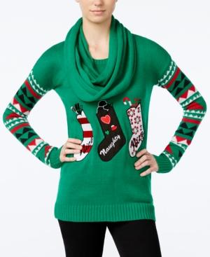 Planet Gold Juniors' Stockings Holiday Sweater With Scarf