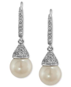 Carolee Earrings, Silver-tone Cubic Zirconia And Glass Pearl Drop Earrings (6-9/10 Ct. T.w.)
