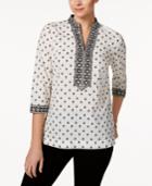 Charter Club Embroidered Printed Tunic, Only At Macy's
