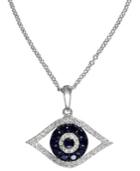 Gemma By Effy Sapphire (1/4 Ct. T.w.) And Black And White Diamond (1/8 Ct. T.w.) Evil Eye Pendant In 14k White Gold