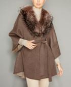 The Fur Vault Fox-fur-trim Belted Wool-blend Cape