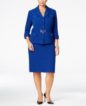 Tahari Asl Plus Size Three-button Belted Skirt Suit