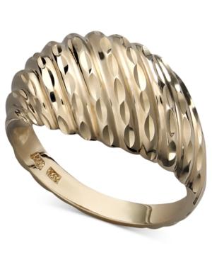 14k Gold Ring, Ridged Dome Ring