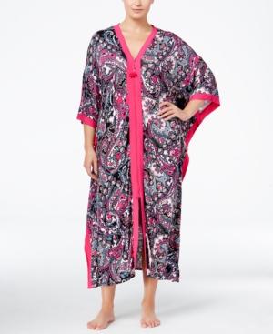 Ellen Tracy Plus Size Contrast-trimmed Printed Caftan