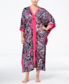 Ellen Tracy Plus Size Contrast-trimmed Printed Caftan