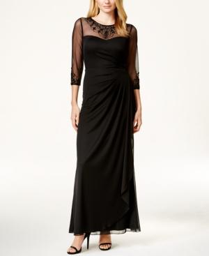 Patra Embellished Illusion Draped Gown