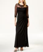 Patra Embellished Illusion Draped Gown