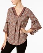 Ny Collection Printed Angel-sleeve Top