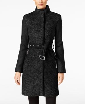 Vince Camuto Faux-leather-trim Textured Walker Coat
