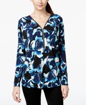 Alfani Zipper-trim Printed Top, Only At Macy's