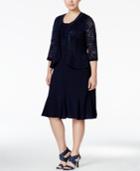 R & M Richards Plus Size Ruffled A-line Dress And Metallic Lace Jacket