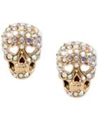 Betsey Johnson Gold-tone Crystal Pave Skull Stud Earrings