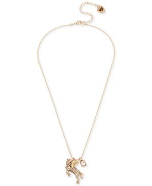 Betsey Johnson Gold-tone Crystal Pegasus Pendant Necklace