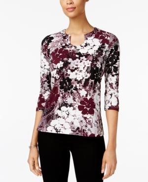 Alfred Dunner Printed Split-neck Top