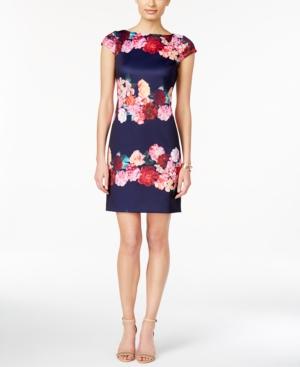 Vince Camuto Floral Striped Cap-sleeve Shift Dress