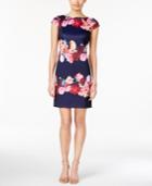 Vince Camuto Floral Striped Cap-sleeve Shift Dress