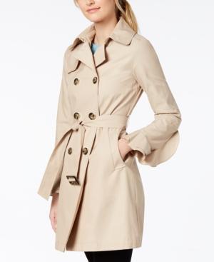 T Tahari Ruffled-sleeve Belted Trenchcoat