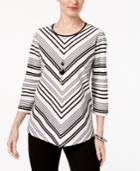 Alfred Dunner Talk Of The Town Chevron-striped Necklace Top