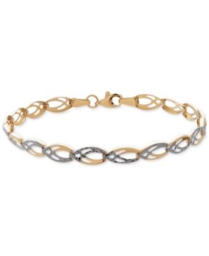 Two-tone Fancy Link Bracelet In 14k Gold And Rhodium-plate