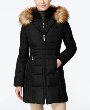 Vince Camuto Faux-fur-trim Layered Down Coat