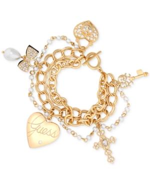 Guess Gold-tone Multi-strand Pave Charm Bracelet