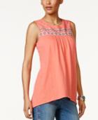Style & Co Embroidered Mesh Top, Only At Macy's