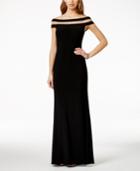 Betsy & Adam Off-the-shoulder Illusion Gown