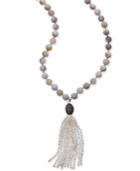 Paul & Pitu Naturally Silver-tone Multi-stone And Cultured Freshwater Pearl Tassel Pendant Necklace