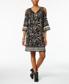 Style & Co Petite Printed Mesh Cold-shoulder Dress, Created For Macy's