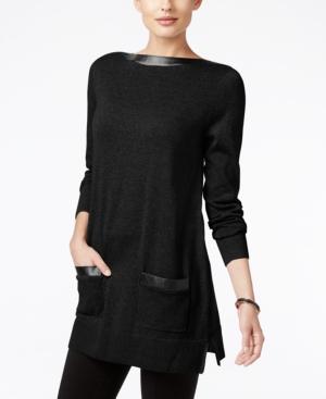 Jeanne Pierre Faux-leather Trim Tunic Sweater