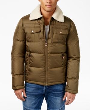 Guess Men's Michael Puffer Coat With Faux-fur Trim