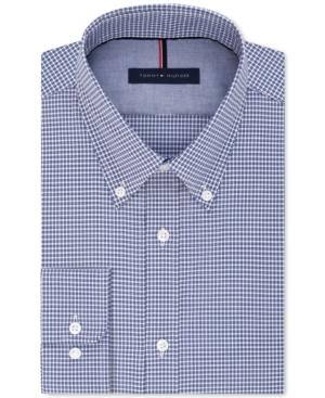 Tommy Hilfiger Men's Fitted Blue Check Dress Shirt