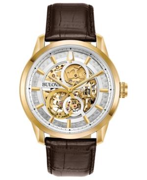 Bulova Men's Automatic Sutton Brown Leather Strap Watch 43mm