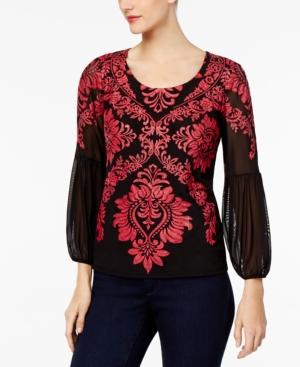 Jm Collection Embroidered Scoop-neck Top