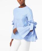 Cable & Gauge Cotton Lantern-sleeve Striped Shirting Blouse