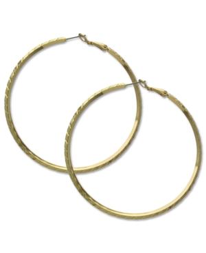 Guess Earrings, Gold-tone Clutchless Textured Hoop Earrings