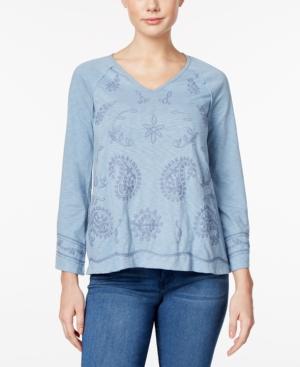 Style & Co. Petite Bell-sleeve Embroidered Top, Only At Macy's