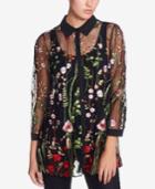 Catherine Catherine Malandrino Embroidered Sheer Button-down Tunic