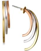 Tri-color Multi-layer J-hoop Earrings In 14k Yellow, White & Rose Gold