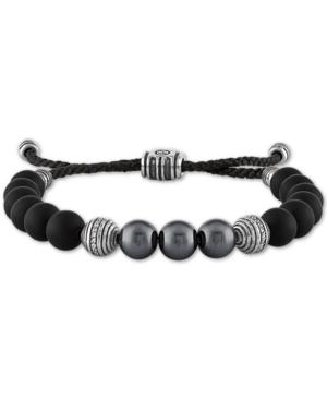 Esquire Men's Jewelry Multi-stone & Diamond (1/5 Ct. T.w.) Nylon Cord Bolo Bracelet In Sterling Silver, Created For Macy's